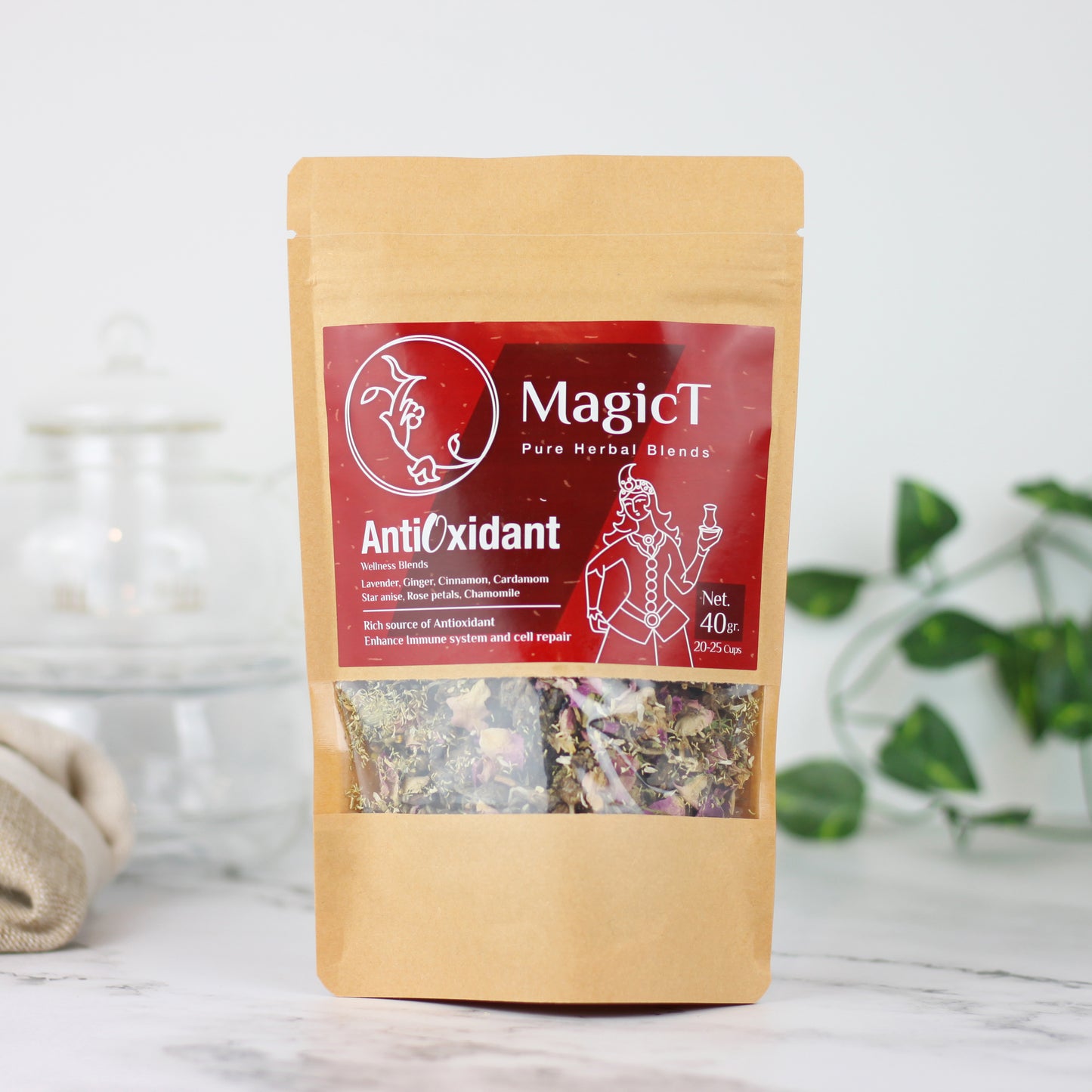 Antioxidant: Lavender, Cinnamon, Ginger, Cardamom, Chamomile, Star anise and Rose petal